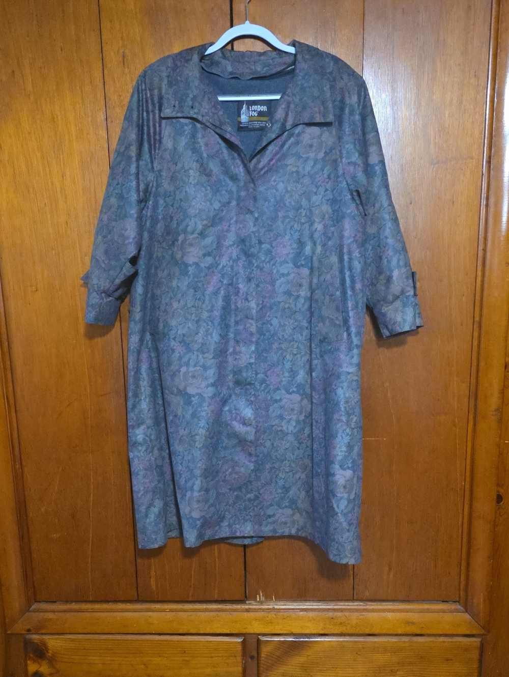 Vintage London Fog Floral Trench Coat in Dusty Green and Mauve Cottagecore